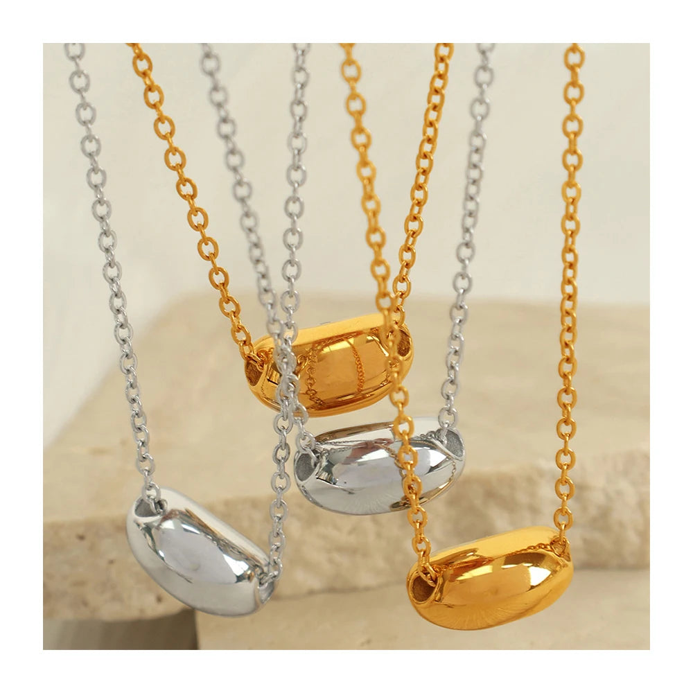 18k Gold Plated Stainless Steel Lucky Beans Cube Pendant Necklace Hypoallergenic Non Tarnish Waterproof Jewelry YF5061