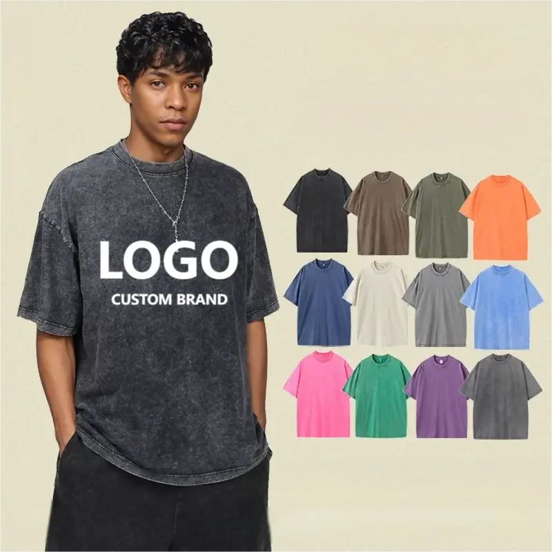 Custom Heavyweight Stone Washed T-Shirts Tshirts Oversized Heavy Blank Wholesale Vintage Acid Wash Boxy T Shirt for Men