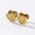New Fashion Luxury 18k Gold Jewelry Stainless Steel Love Heart White Zircon Stud Earrings for Women