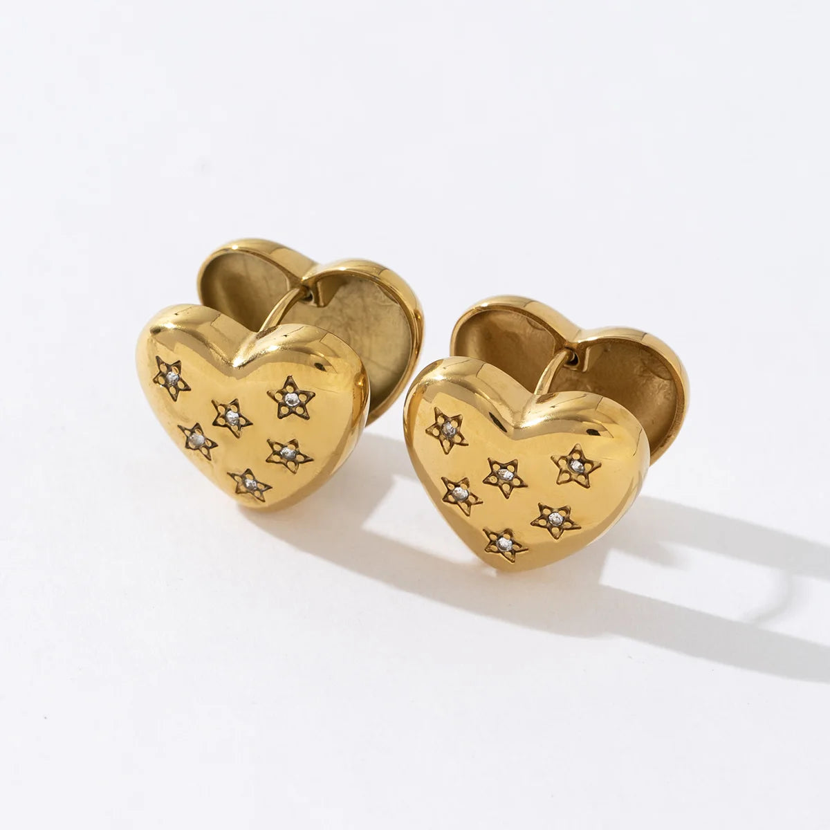 New Fashion Luxury 18k Gold Jewelry Stainless Steel Love Heart White Zircon Stud Earrings for Women
