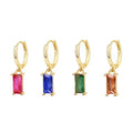 Best Selling Silver 925 Multi Color Dangle Drop Earrings Gold Plated Emerald Cut Baguette Zircon Hoop Earrings