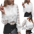 2026 Spring Fall New Clothing Long Sleeve Hollow Out Lace White Blouse Shirt