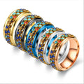 Fashion Titanium Stainless Steel Colorful Zircon Diamond Chain Rotating Finger Rings Jewelry for Women