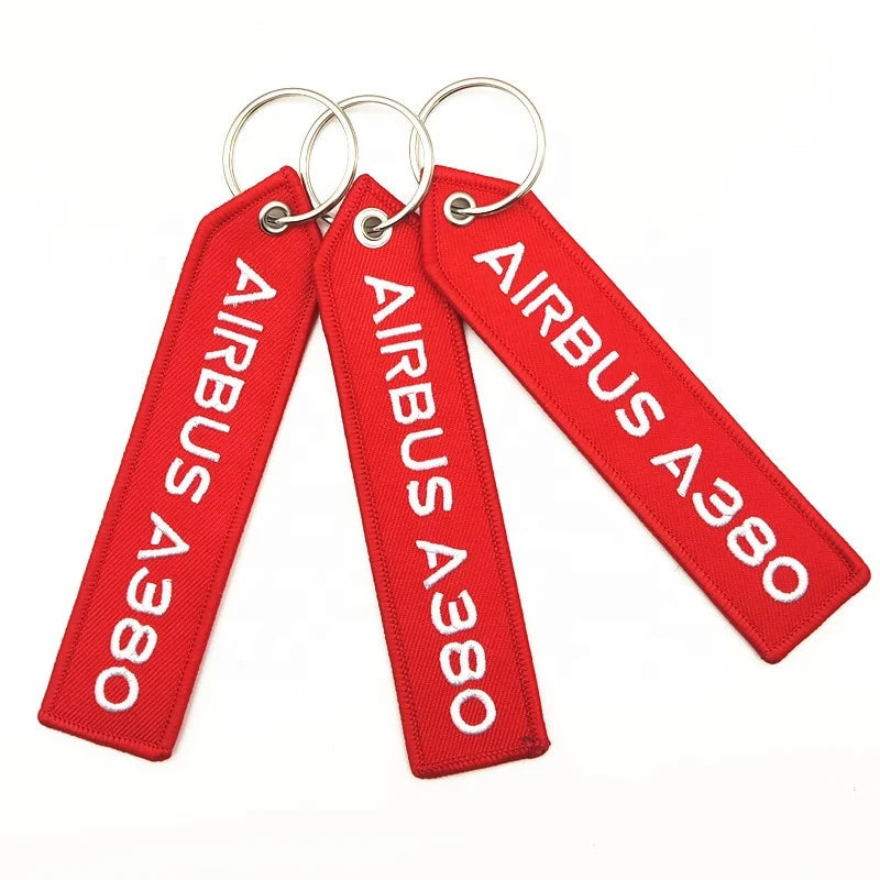 Promotion Motorcycle Key Chain Double Sided Woven Letters Airplane Car Keychain Embroidery Keychain Custom logo Keyring