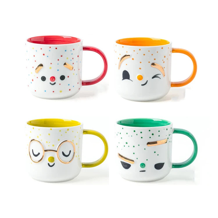 Large-capacity Embossed Ceramic Mug With Cute Expression Oatmeal Breakfast Porcelain Gift Ceramic Cups for Children
