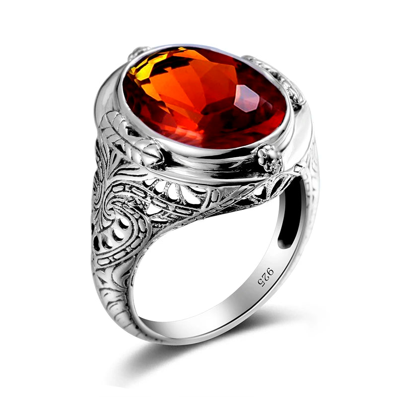 Jewelry Manufacturer Big Gemstone Men Rings Boho Ruby Ring 925 Sterling Silver Vintage Women's Picture Claw Setting