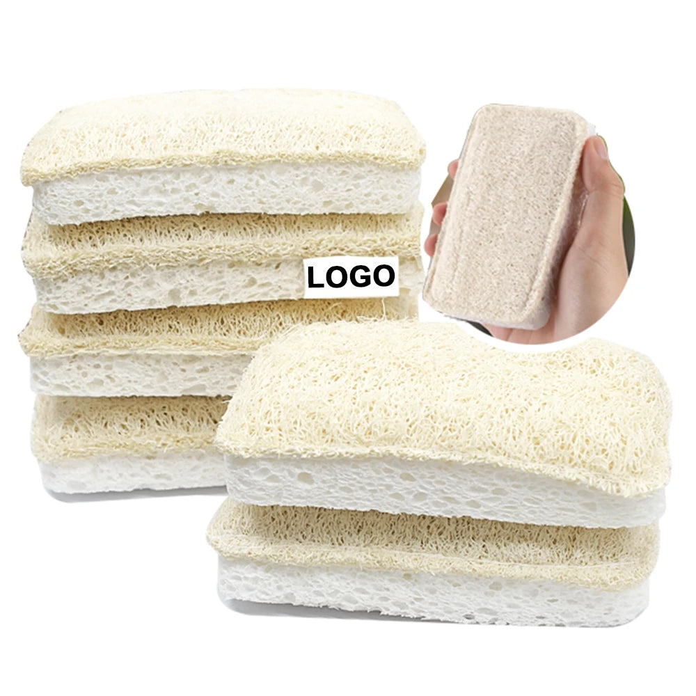 Custom Logo Loofah Sponge Biodegradable Natural Kitchen Loofah Sponge Scrubber Cleaning Brush Loofah Dish Pulp Cellulose Sponge
