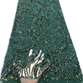 Green Beaded Lace Crystal Tulle Fabric Sequins Beads Embroidery Floral Lace Fabric for Bridal Dress