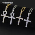 CN019 Hip Hop Anha Cross Pendant with Cuban Chain Brass Setting CZ Stones Necklace Jewelry for Men and Women