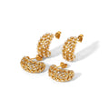 Newest Luxury Retro 18K Gold Plated Stainless Steel Earring Tarnish Free Waterproof Pearl Zircon C Shape Stud Earrings YF4160