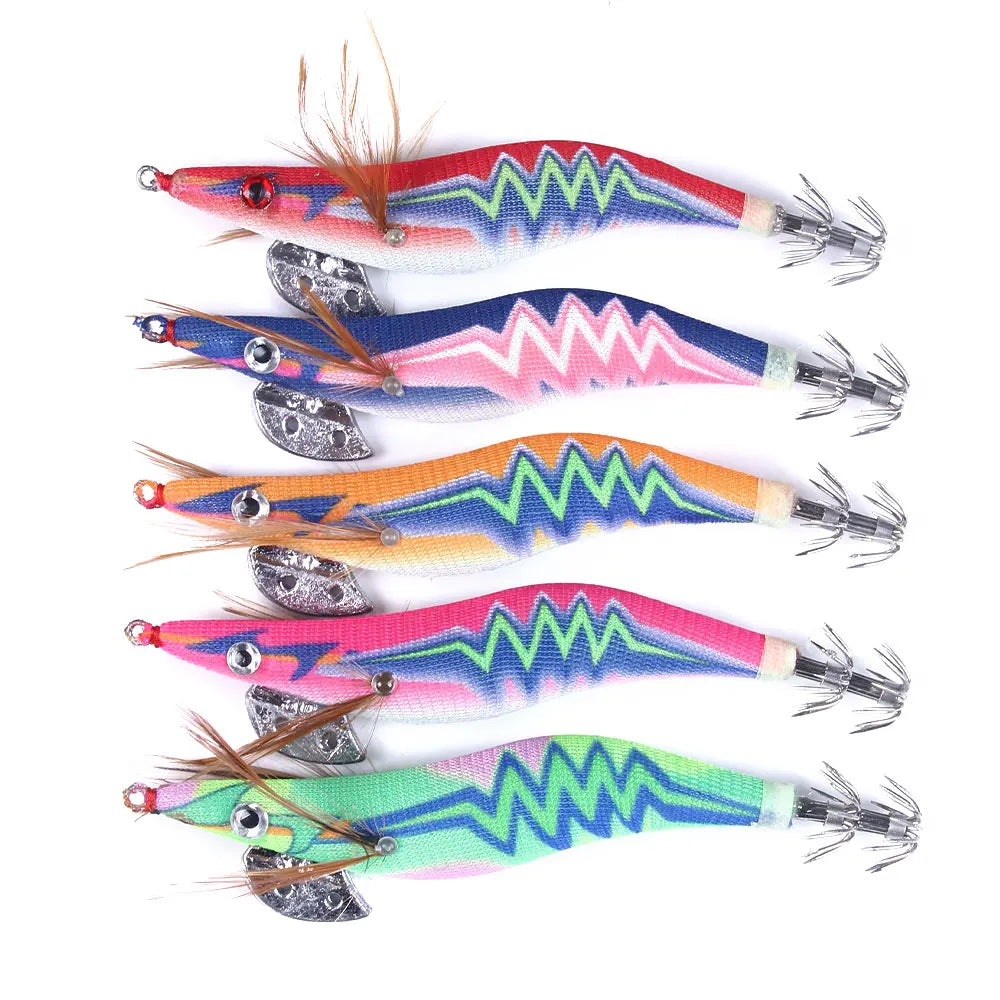 10 Pieces of Shrimp Squid Hook Luminous Squid Jig Fishing Wooden Shrimp Bait Squid Fishing Bait Wooden Shrimp Bait