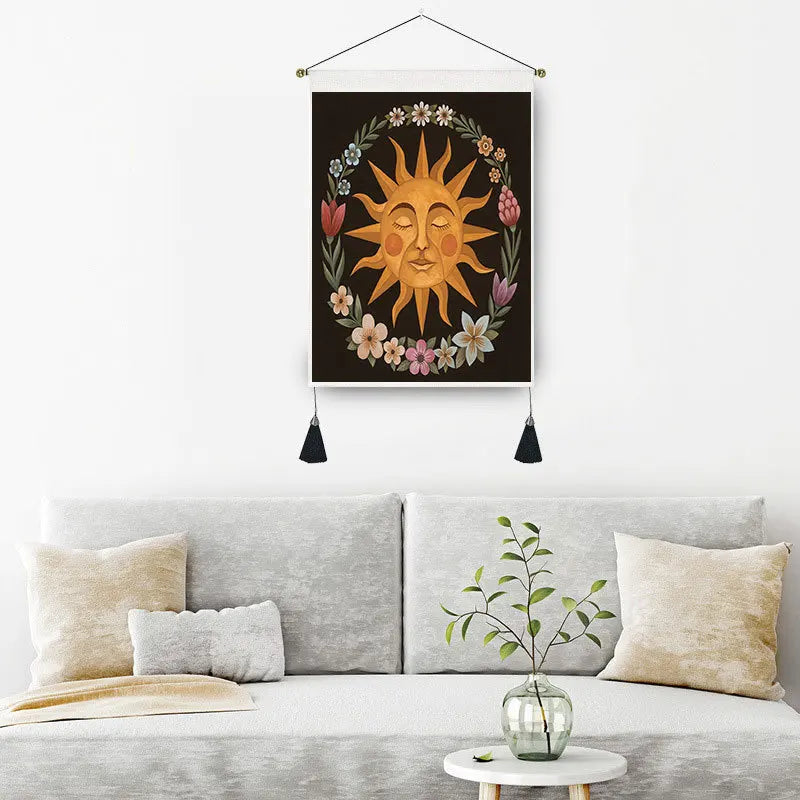 Tarot Mandala White Sun and Moon Wall Hanging Window Scenery Phase Tapestry