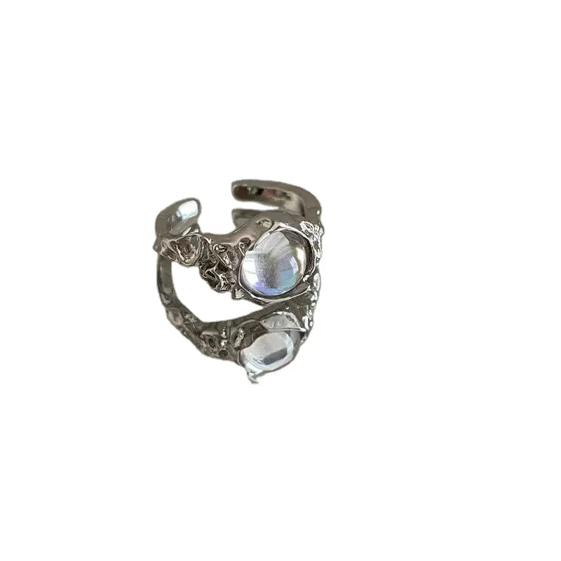 European Round Gemstone Open Rings Hot Sale Crystal Moonstone Band Rings for Woman