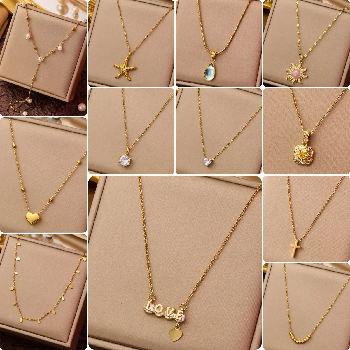 68 Design PVD Anti Tarnish 18k Gold Plated Stainless Steel Cross Necklace Titanium Steel Love Heart Necklaces for Women