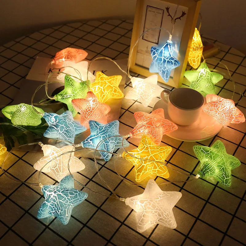 Christmas Night LED Lamp Cracked Star Five-Pointed Sky Background Color String Wall Decorative Factory Modern Style 6.4m