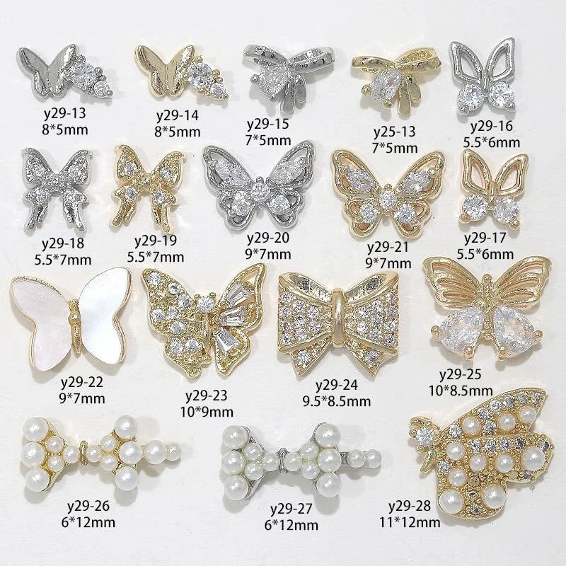 Metal butterfly Nail Art Decorations Rhinestone Crystal Accessories for Manicure 3D Alloy Gold butterfly Nail Charms