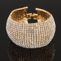 Social Occasion Luxury Gorgeous Pave Rhinestone Line Strand Gold Plated Fold-over Clasp Bracelets for Bridal