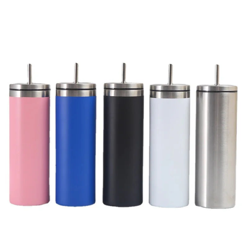 20oz Straight Cup with Straw and Lid Insulated Double Wall Stainless Coffee Mug
