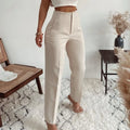Korean Style Female Fashion High Waist Trousers for Women Straight Leg Work Office Pants