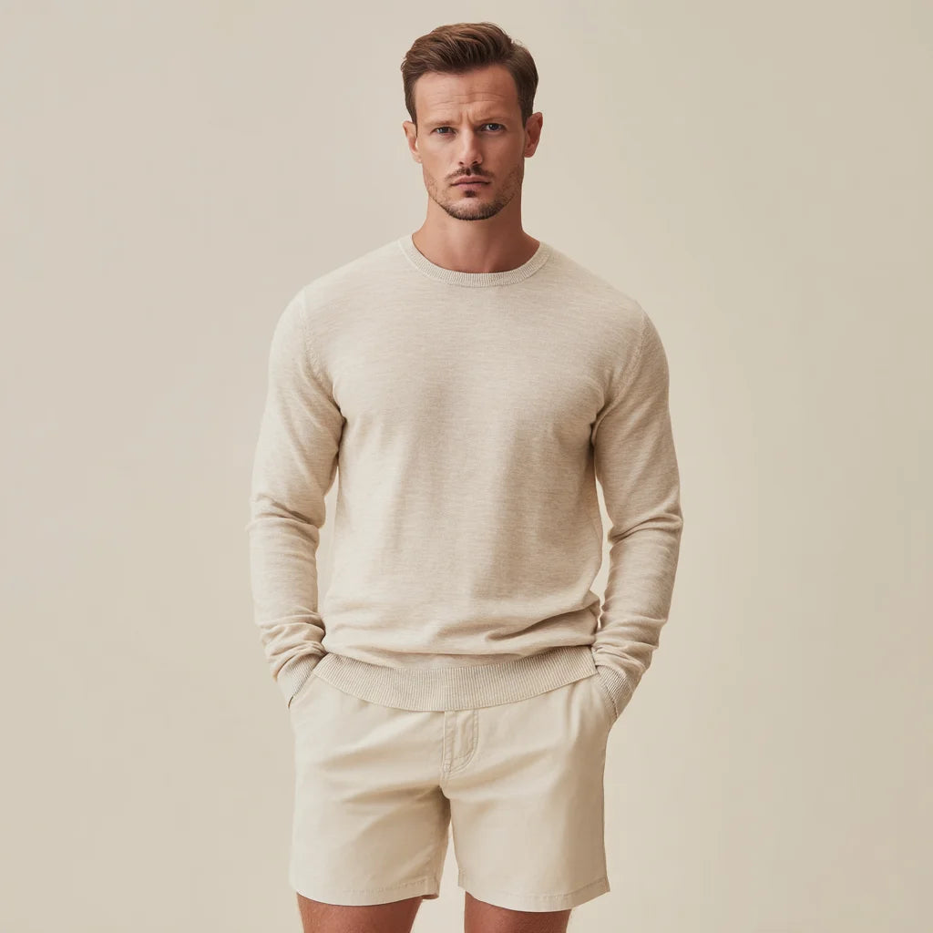 Men's Lightweight Cotton-Linen Crewneck Sweater Breathable Summer Knitwear