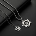 Myshape Stainless Steel Shining Sun Pentagram Pendant Necklace Supernatural Dean Statement Box Chain Necklaces Couple Women Men