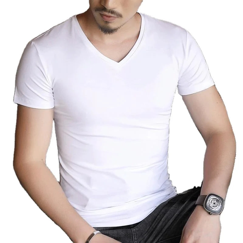 Cheap Price Custom logo Printing logo Men's t Shirt Blank Short Sleeve Plain Men v Neck t Shirts