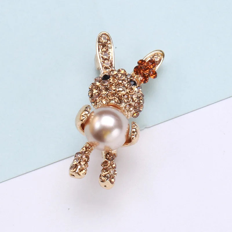 Cute Cartoon Animal Brooch Pin Rhinestone Plated Rabbit Brooch Baby Children's Wedding Party Decoration Bag Accessory Gift