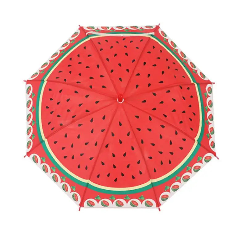 Kids Clear Cute Umbrella Rainy Fruits Umbrellas Printing Watermelon Strawberry Cartoon Rain Gear Long Straight Umbrella