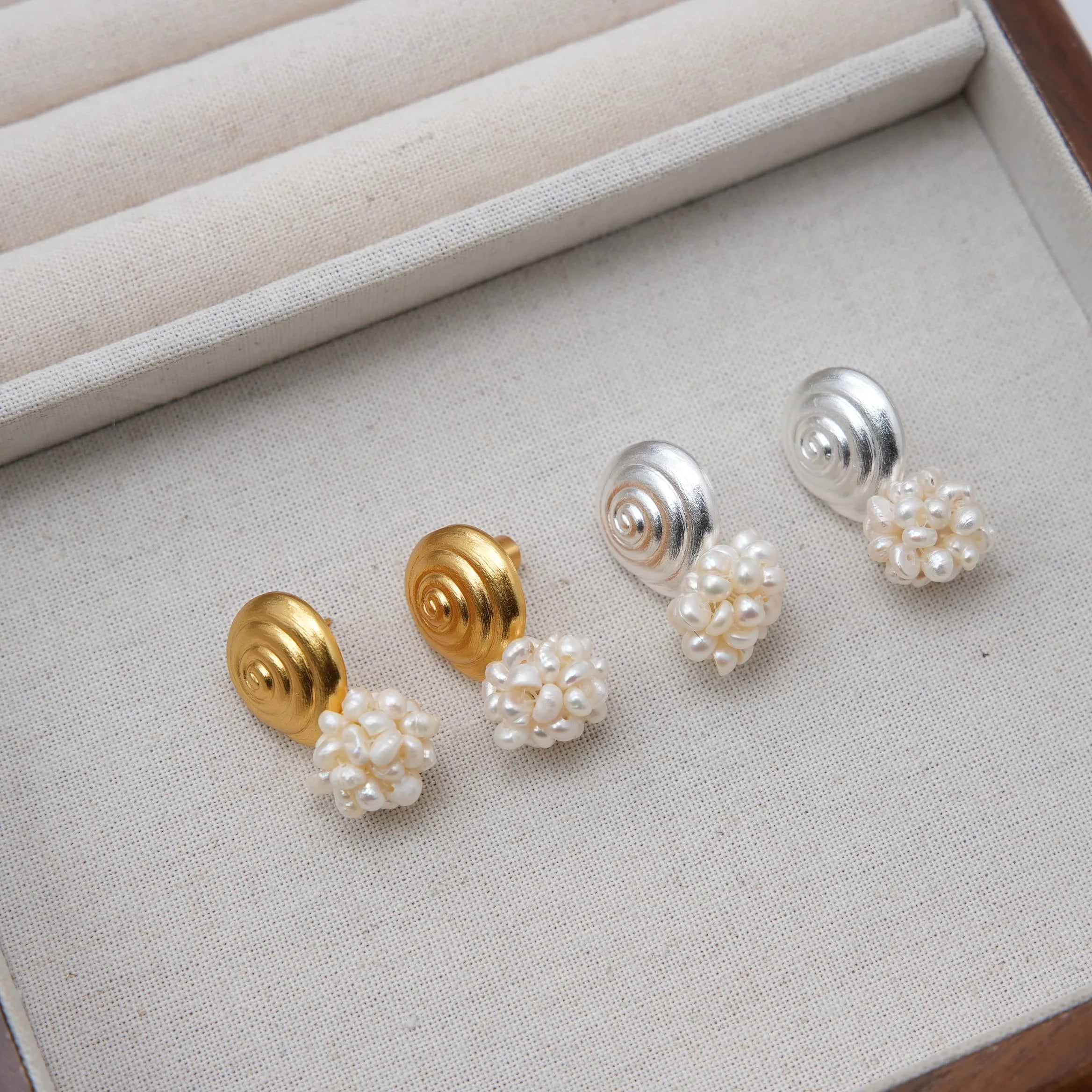 Real Real Gold Electroplated Brass Snail Grape String Millet Beads Natural Earrings
