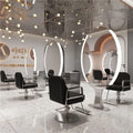 Kisen Beauty Black Metal Furniture Styling Set Makeup Hair Salon Double Mirror Station with Led with Cabinet Integrated