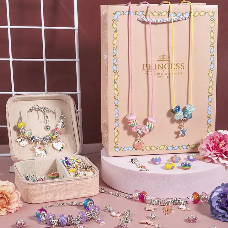 Hot Sale Children's Princess Bracelet Set Beading Handmade DIY Wedding Party Engagement Alloy Girl Toy Jewelry with Charms