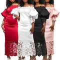 D3244 Retro French Party Dress Waist Closing Patchwork Lace Off Shoulder Lantern Sleeve Elegant Dresses Women Evening Dresses