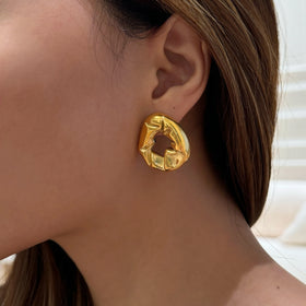 2024 Dazan New HOT 18k Gold Plated Hypoallergenic Stainless Steel Vintage Pleated Black Hole Earrings Valentines Gift