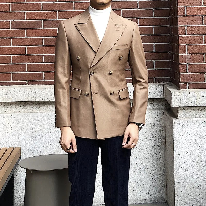 Autumn and Winter Italian Retro Men's Classic Suit Set Business Suit for Men V-neck Double Breasted