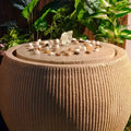 Beige Resin Warm Light Water Flow Carving Holiday Fountain Statue Hand-painted Fashion Flower Theme Outdoor Garden Corner
