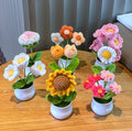 Women Birthday Graduation Party Decor Artificial Knitted Sun Flower Rose Crochet Flower Potted for Mother Day