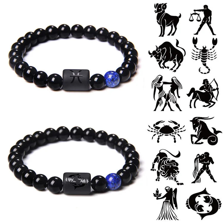 Beads Wholesale Bracelets 12 Horoscope Lucky Natural Stone Tiger Eye Zodiac Beaded Bracelet for Women Men