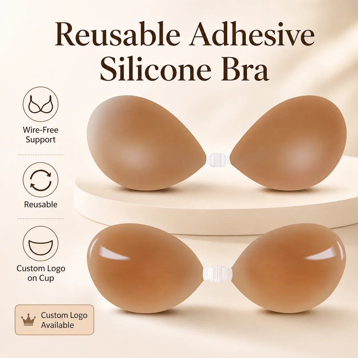 Wholesale Reusable Adhesive Silicone Bra for Women Sexy Wire-Free Support With Solid Pattern Customizable Logo on Cup