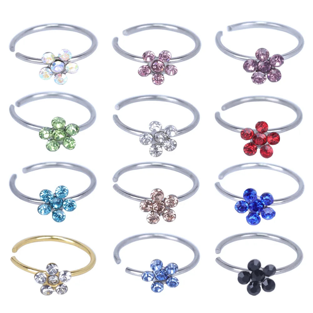 Sexy Nose Rings 316l Stainless Steel C-Shaped Petal Nose Ring With Diamonds Gold Plated Nose Ring Piercing Jewelry for Women