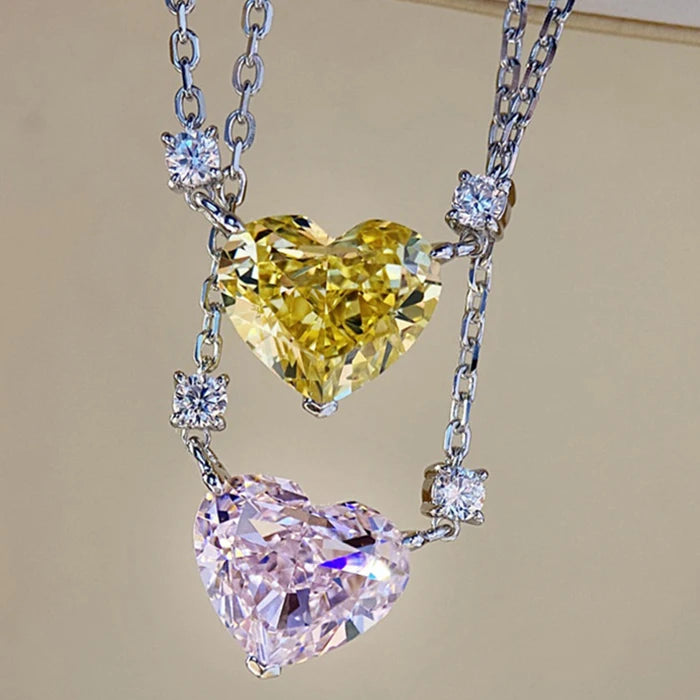 CAOSHI Simple Charm Heart Cut Crystal Citrine Imitate Lab Diamond Engagement Clavicle Lover Heart Zircon Pendant Necklace
