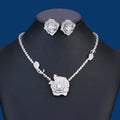 Romantic Rose Jewelry Set for Women Stunning 3A Zirconia Emerald Cut Big Flower Necklace Earrings for Weddings Parties