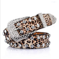 Customizable Women Girls Leopard Waistband Alloy PU Leather Waist Belts Rhinestone Leopard Buckle Belt