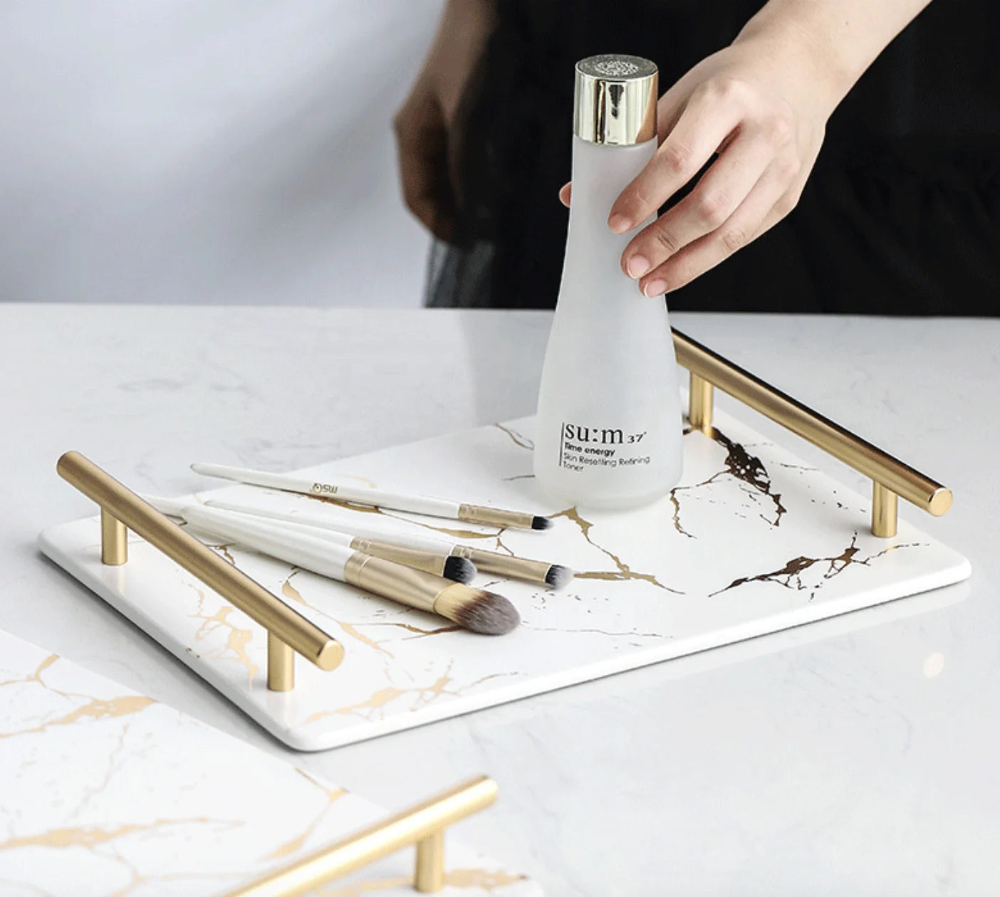 Factory Direct Sales Simple INS Nordic Marbled Rectangular Ceramic Tray Living Room Water Cup Ceramic Tray