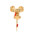 18K Gold Stainless Steel Adjustable Ring Beach Jewelry with Coral Crystal Textured Shell Red Accents Tassel Rings for Engagement
