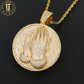 Luxury Hip Hop Style Rapper Jewlery Brass Mrice Paved Cz Diamond Prayed Hands Pendant Necklace Gift for Men