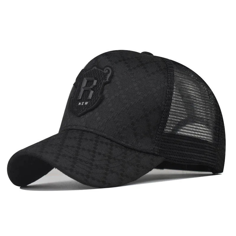 New Plaid Fabric Mesh Shade Sports Hat 6-Panel Outdoor Fashion Embroidered Letter Metal Logo Baseball Cap Street Style Wholesale