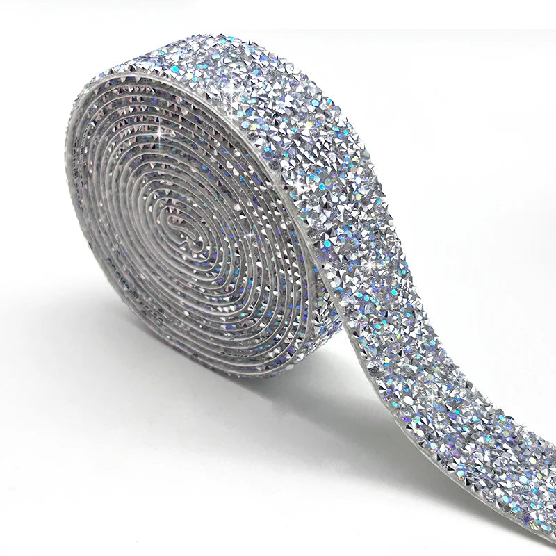 Hotfix Self-Adhesive Glitter Resin Rhinestone Strip Stress Chain Trims Crysta for Shoes Decorations Crystal Rhinestones Ribbon