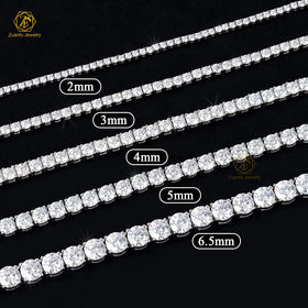 2mm 3mm 4mm 5mm 6.5mm D White Moissanite Diamond Hip Hop Jewelry 925S Silver Tennis Chain Necklace for Men Women