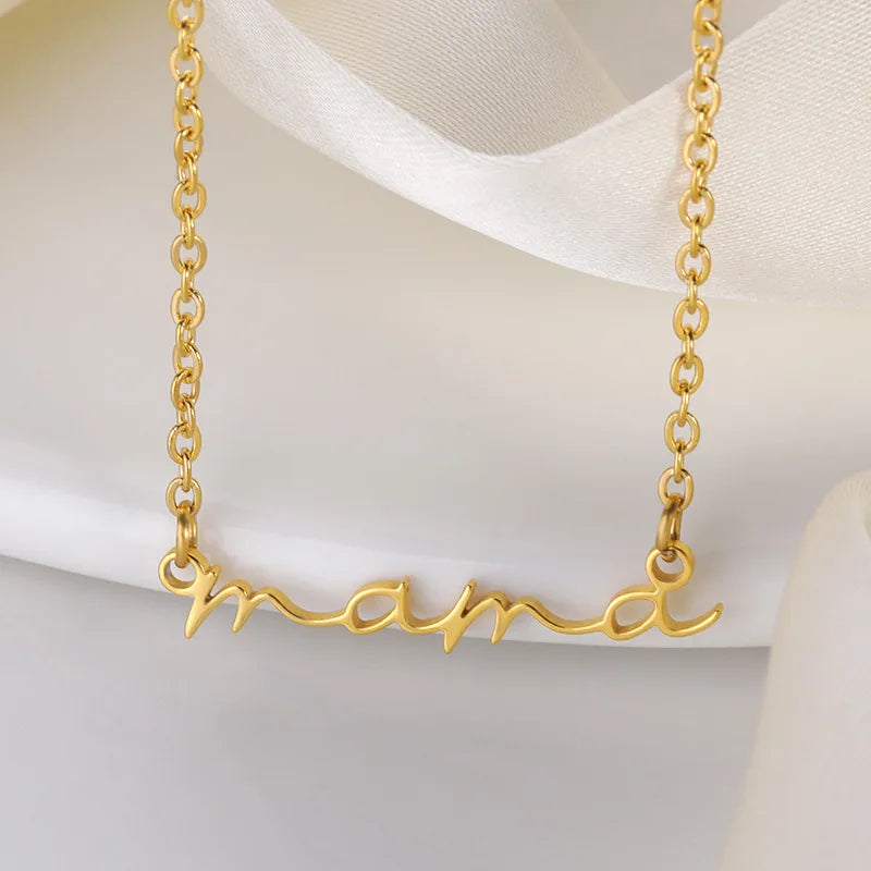 Simple Fashion Non Tarnish Mothers Day Gifts Stainless Steel Jewelry Gold Plated Mom Letter Pendant Mama Necklace