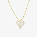 Bead Chain Bezel Baguette Halo CZ MOP Heart 925 Sterling Silver Women Jewelry Gold Plated Pendant Necklace